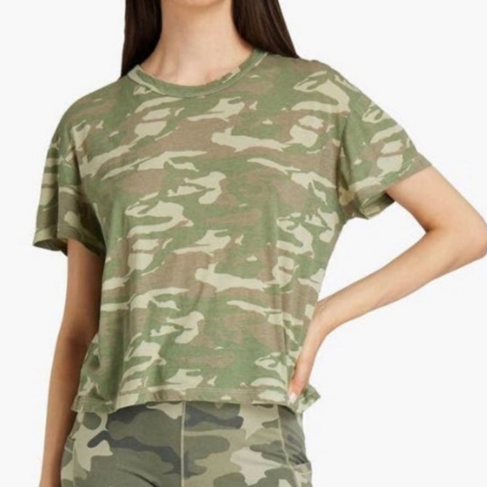 NWT Monrow Camo Vintage Tee Cropped Short Sleeve T-Shirt M NWT